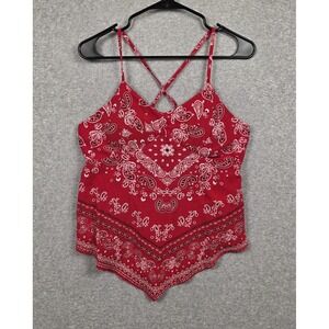 No Boundaries Camisole Tank Top Teens L 11-13 Red Paisley Bandana Hanky Hem